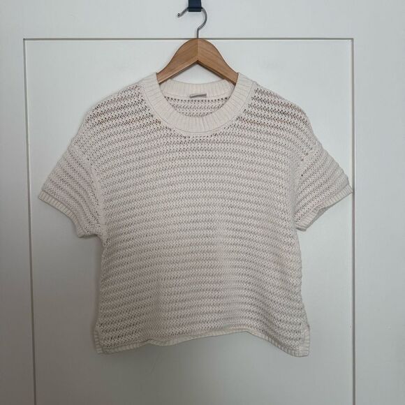 Abercrombie & Fitch Tops - Abercrombie & Fitch Top Womens Sz M White Crochet Open Knit Short Sleeve Cotton